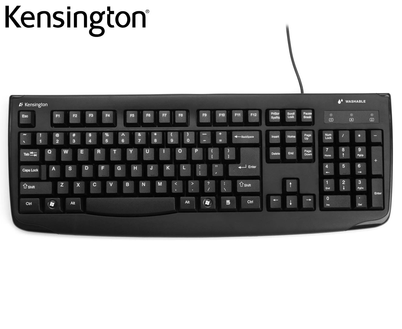 Kensington Washable Wired USB Keyboard Full Size For PC/Laptop Desktop Black