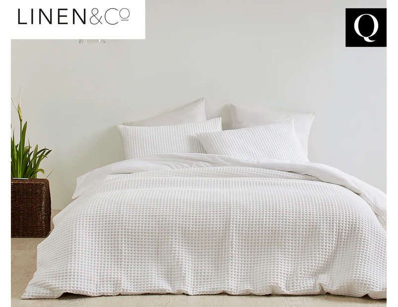 Linen & Co Dublin Waffle Queen Bed Quilt Cover Set - White