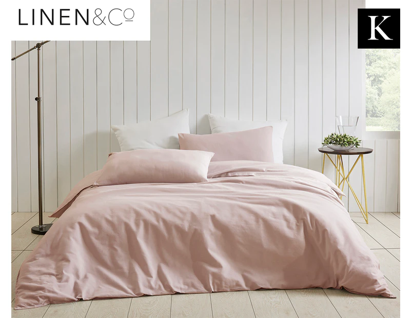 Linen & Co Portland Cotton Linen King Bed Quilt Cover Set - Pink