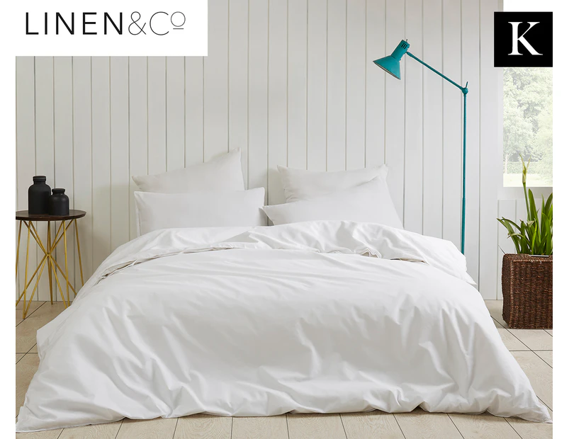 Linen & Co Portland Cotton Linen King Bed Quilt Cover Set - White