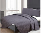 Queen Size Bed 3Pieces Chic  Embossed Comforter Coverlet Bedspread Set Quilt 220x220cm Charcoal
