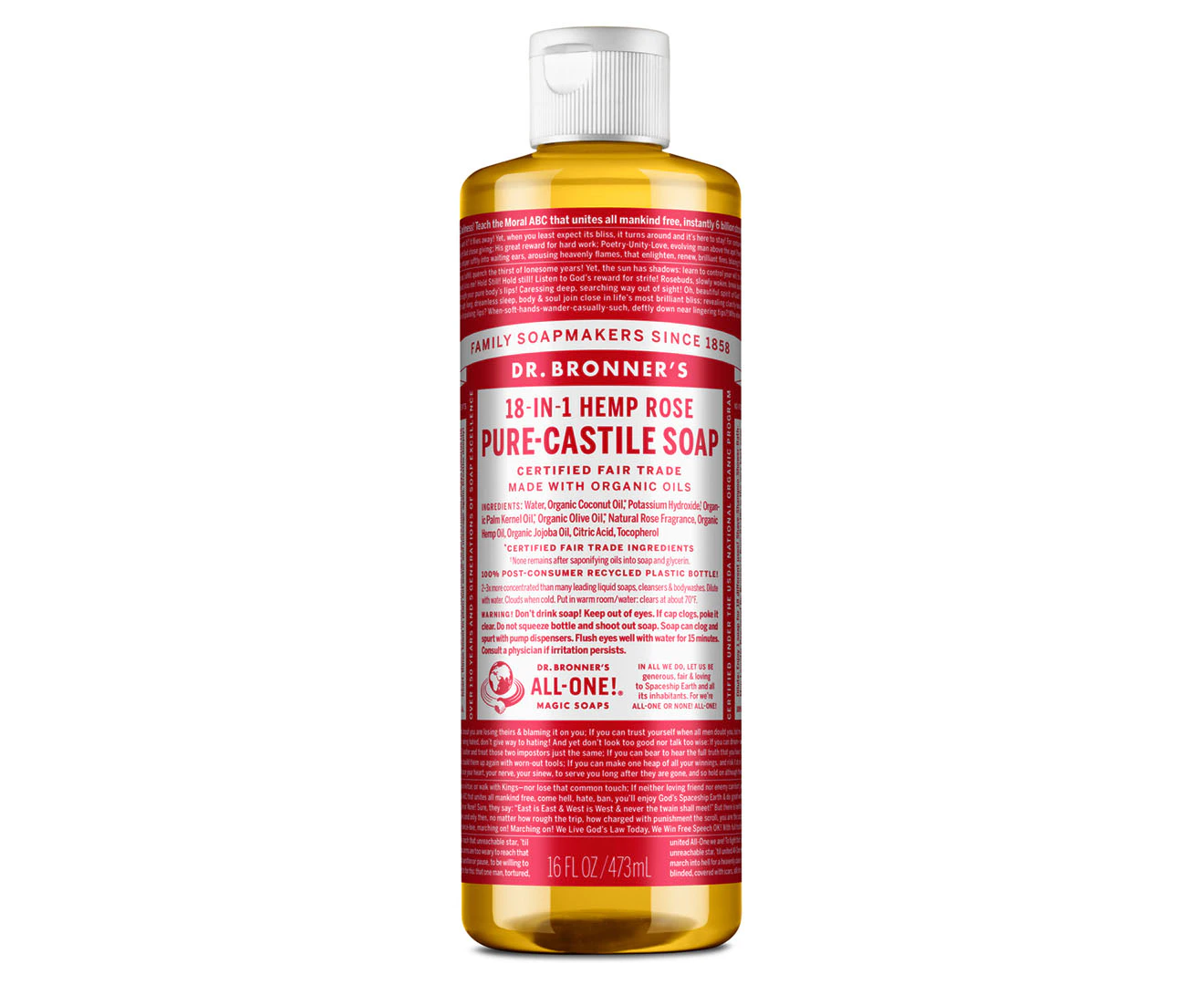 Dr. Bronner's Pure-Castile Liquid Soap 473mL - Rose