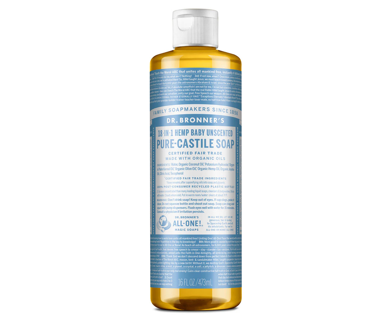 Dr. Bronner's Pure-Castile Liquid Soap 473mL - Baby Unscented 