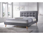 Nellie Queen Bed upholsterd in Linear Fabric Grey