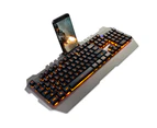 AJAZZ USB Wired Gaming Mechanical Feel Keyboard Yellow Backlight Waterproof  Alloy Panel 104 Keys for Gaming Office Black