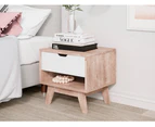 Wooden Bedside Table with White Drawer