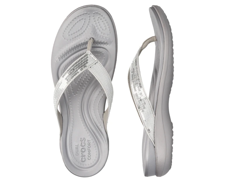 Crocs Women's Capri V Sequin Slipper - Silver