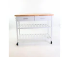 Kitchen Island Trolley - 2 Drawers 2 Tier - White and Natural - 117x89cm