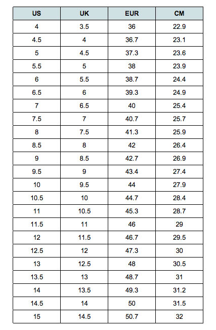 Adidas Spezial Size Chart