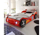 Kids GTR Racing Car Bed with Head Lights 3D Wheels - Red