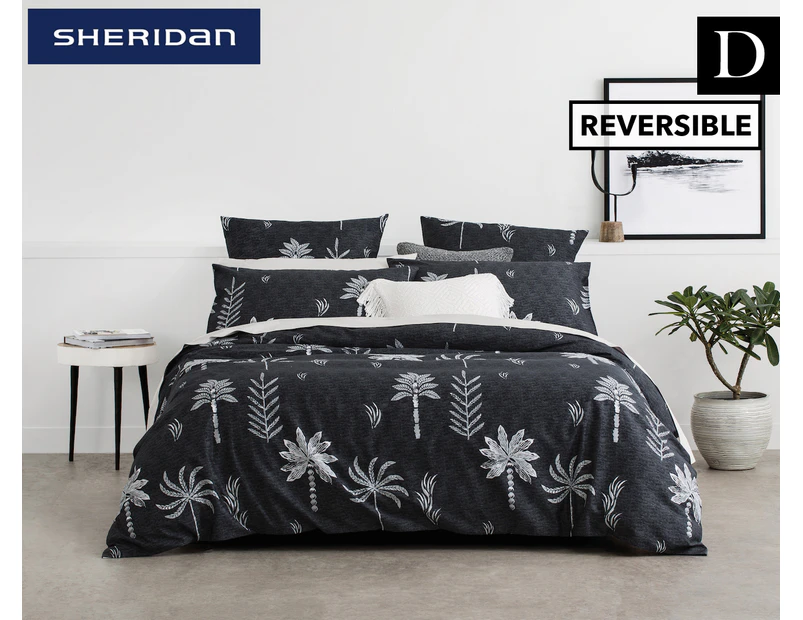 Sheridan Night Palm Double Bed Reversible Quilt Cover Set - Carbon