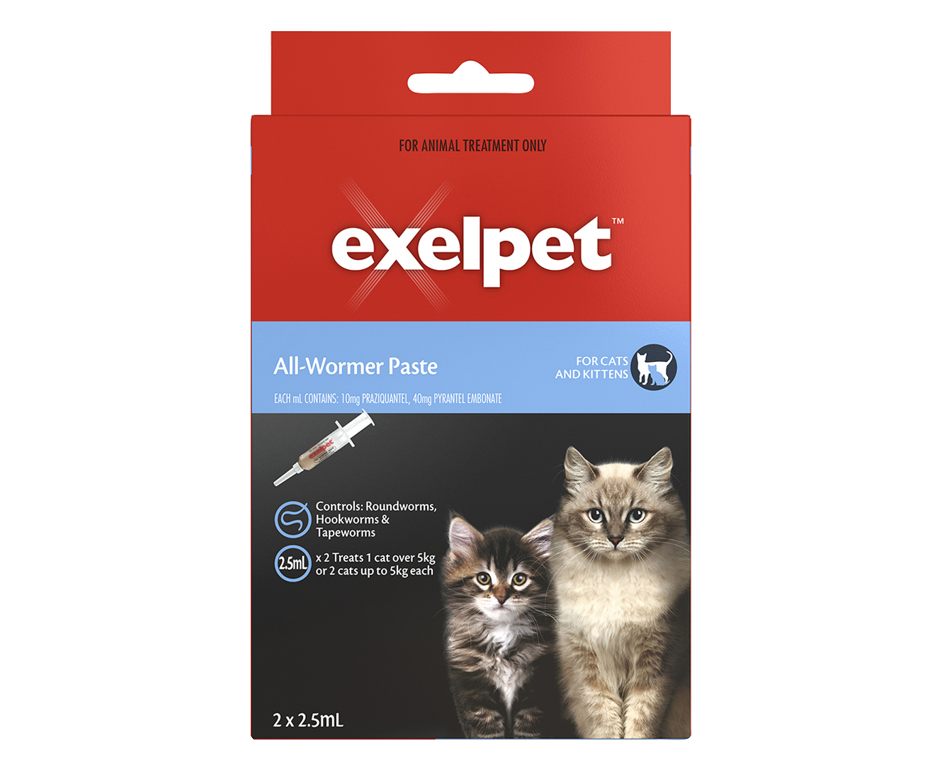 EXELPET Intestinal All-Wormer Paste For Cats & Kittens Syringe 2 x 2 ...