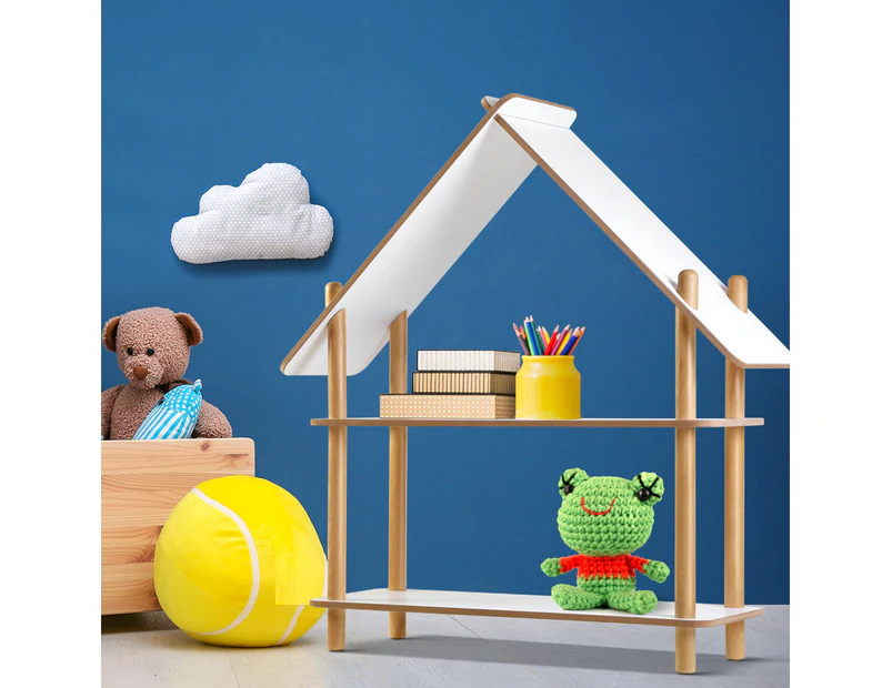 Keezi Wooden Cabin Kids Bookcase Display Shelf Childrens Bookshelf Organizer