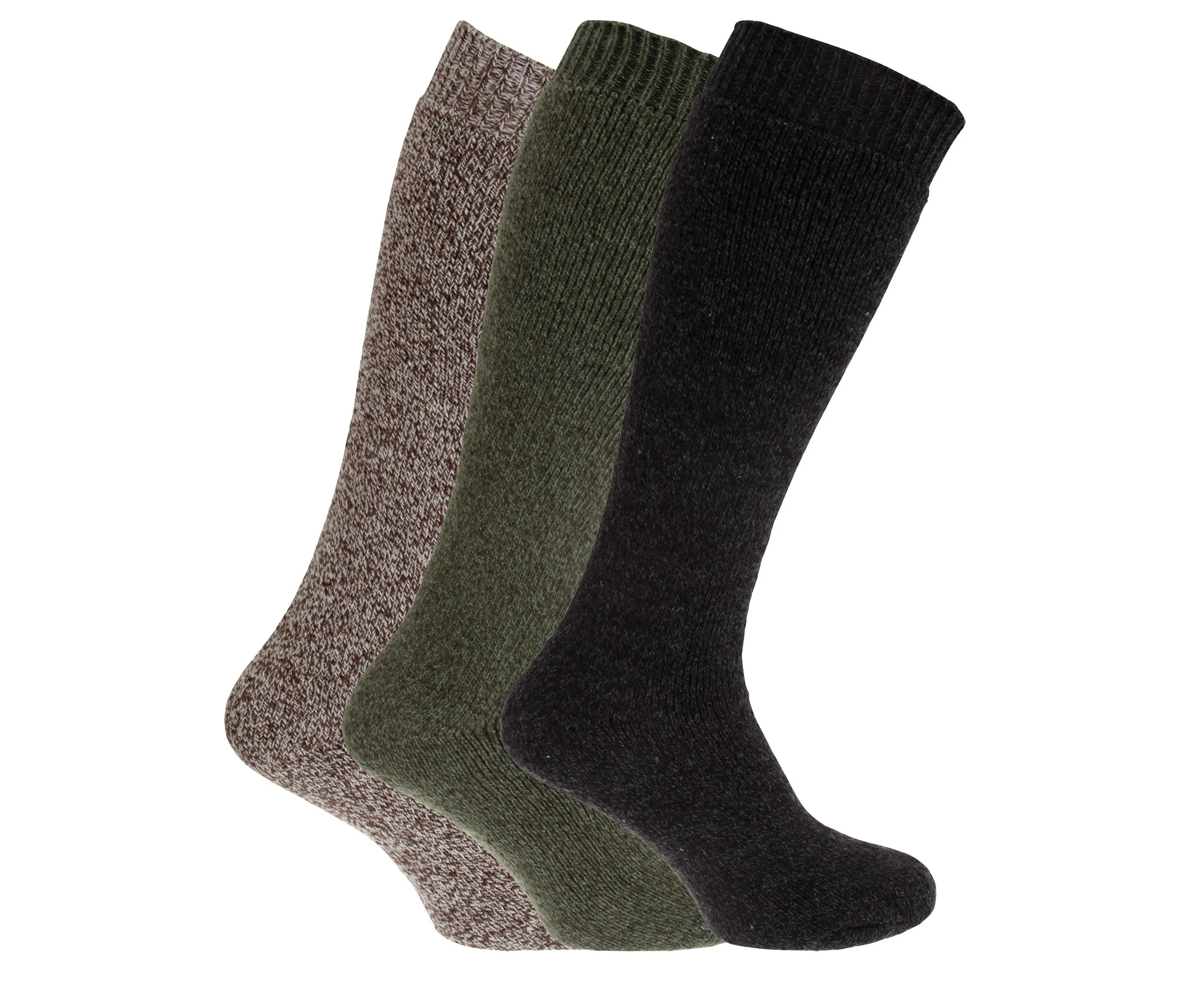 Mens Thermal Wool Blend Long Wellington Boot Socks (Pack Of 3) (Green/Charcoal/Beige) - MB147