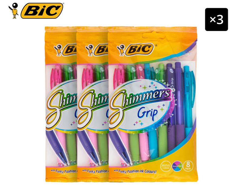 3 x BiC Shimmers Grip Ballpoint Pens 8-Pack - Multi
