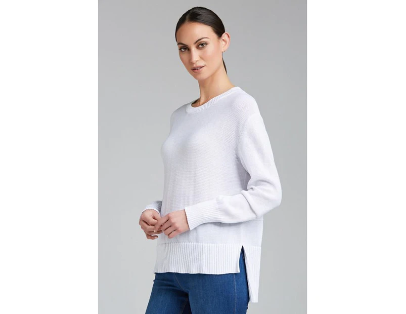 Womens Emerge Self Stripe Sweater White