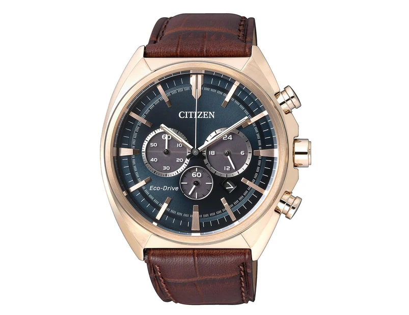 Citizen Eco-Drive Chronograph Stainless Steel Leather Mens Watch CA4283-04L