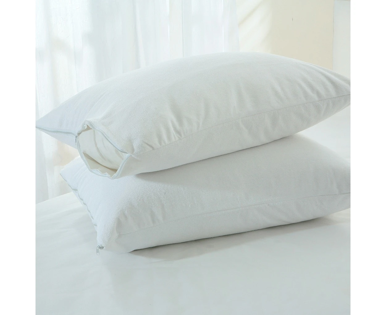 2x Waterproof Pillow Protector Terry Cotton Cover Case Standard Size 48x73cm  Breathable Anti Allergy