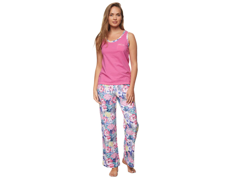 Pickles & Loop Women's Floral Print Cotton Jersey Pyjama Pant Set - Raspberry