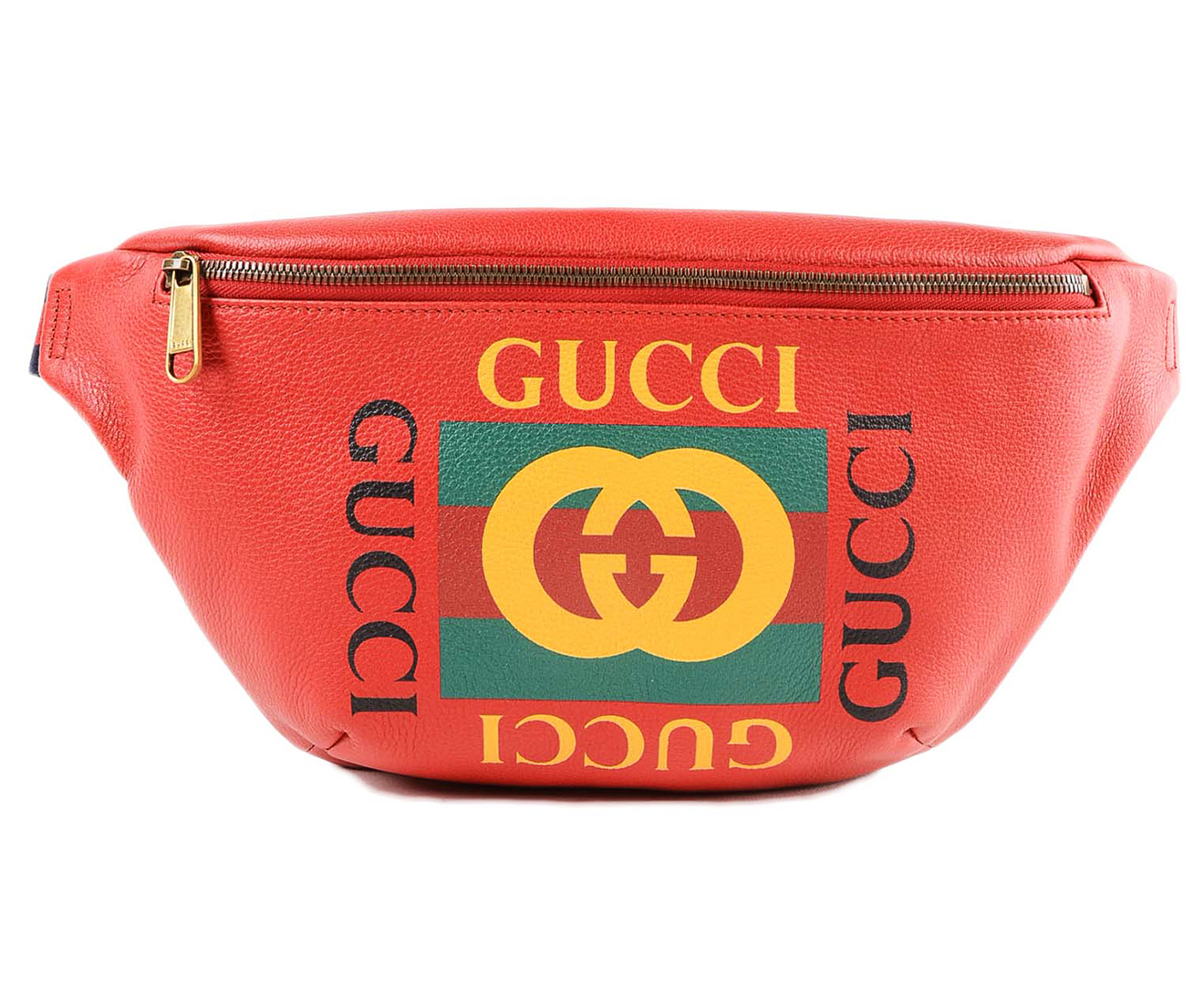 gucci print leather belt bag red