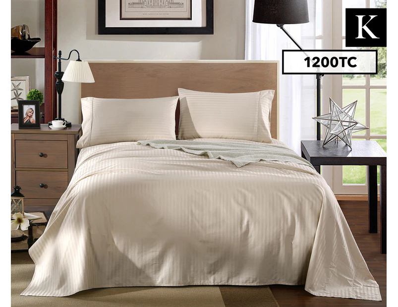 Kensington 1200TC Egyptian Cotton King Bed Sheet Set - Sand Stripe