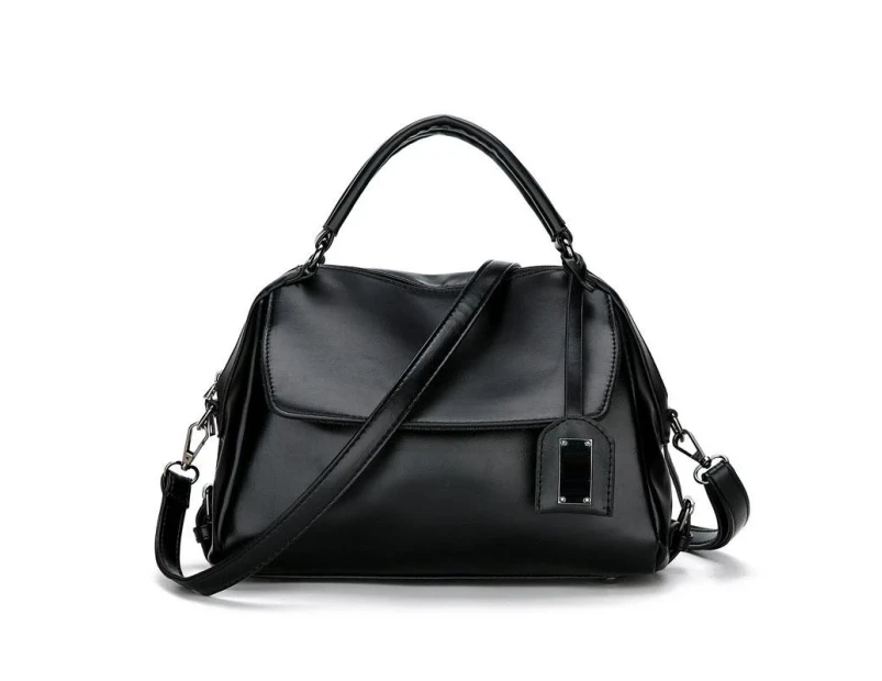 Women Leather Travel Hangbag - Black