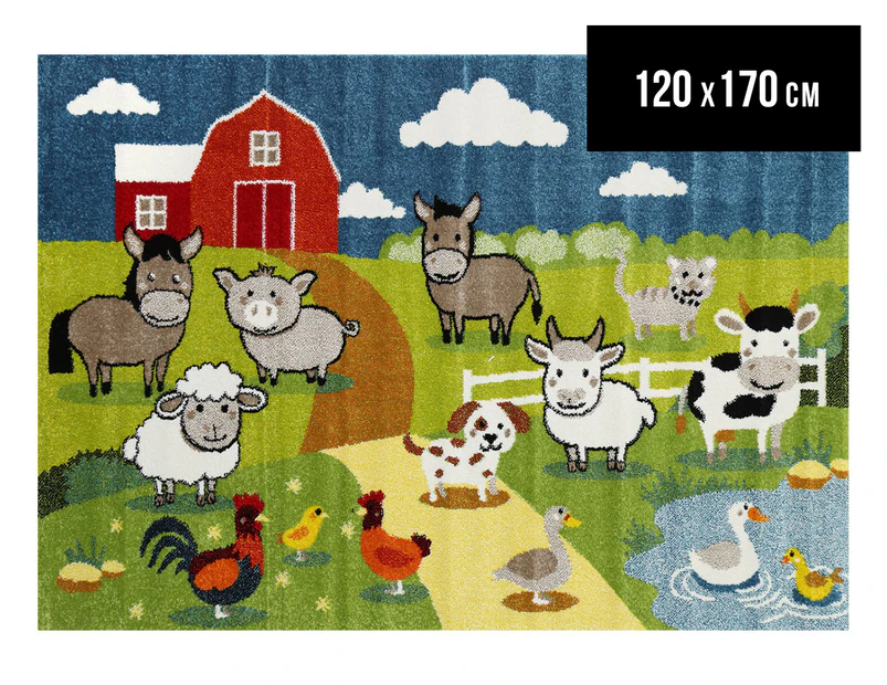 Happy Feet 170x120cm Farm Animals Rug - Multi