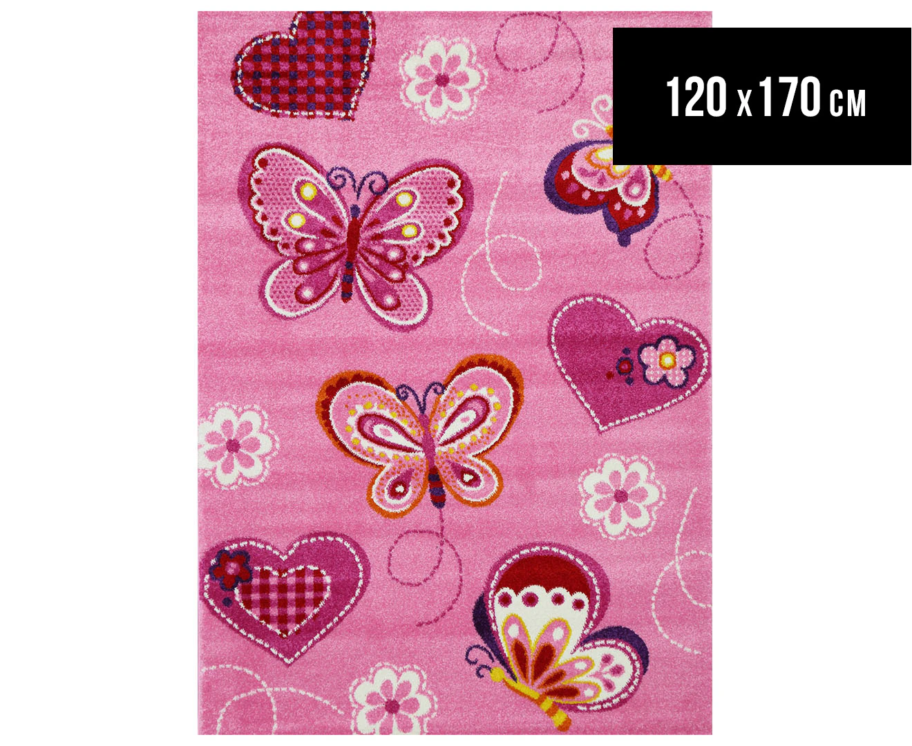 Happy Feet 170x120cm Butterfly Hearts Rug - Pink