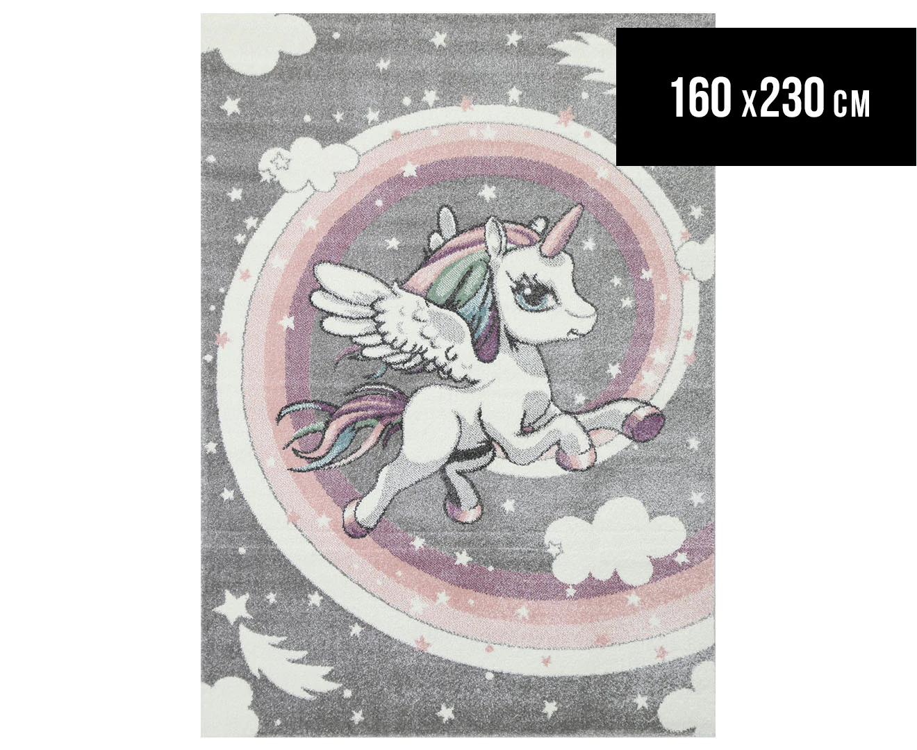 Happy Feet 230x160cm Unicorn Rug - Pink/Grey