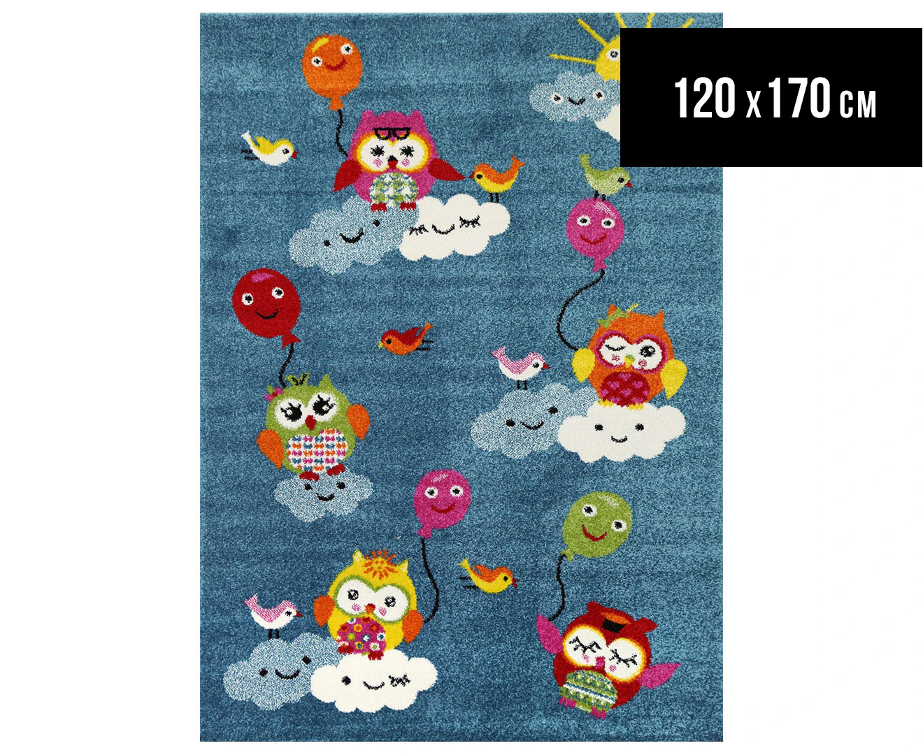 Happy Feet 170x120cm Owl Rug - Blue