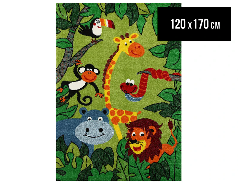 Happy Feet 170x120cm Jungle Animals Rug - Green