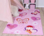 Happy Feet 170x120cm Butterfly Hearts Rug - Pink