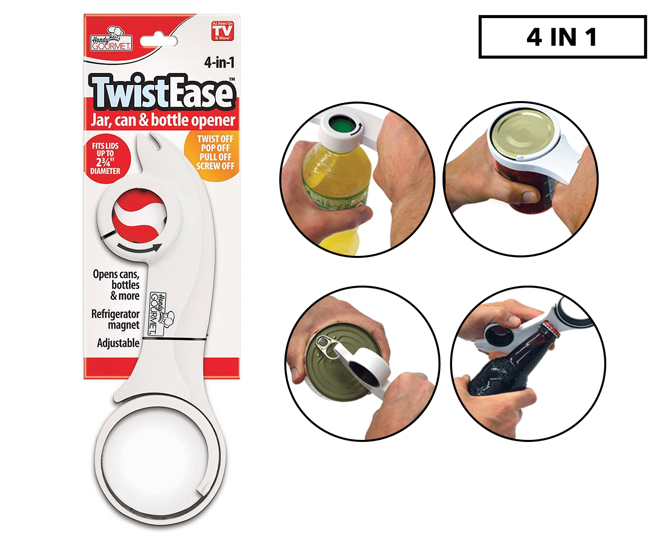 Handy Gourmet JB7427 4 IN 1 TWISTEASE OPENER WHITE AND BLACK 