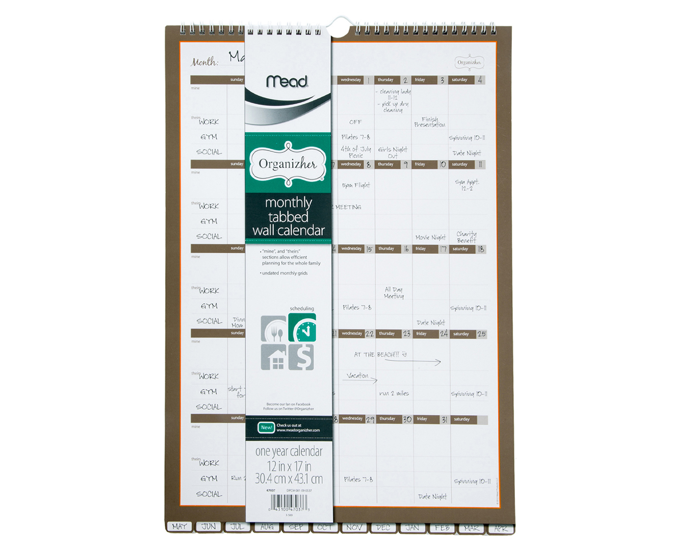 Mead monthly tabbed wall calendar brown catch co nz