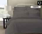 Royal Comfort 1200TC Damask Stripe Queen Bed Quilt Cover Set - Charcoal Grey 1