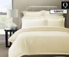 Royal Comfort 1200TC Damask Stripe Queen Bed Quilt Cover Set - Pebble 1