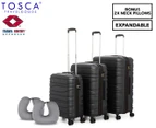 Tosca 3-Piece Venice Hardcase Luggage/Suitcase Set - Black + 2 BONUS Neck Pillows