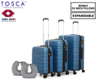 Tosca 3-Piece Venice Hardcase Luggage/Suitcase Set - Teal + 2 BONUS Neck Pillows