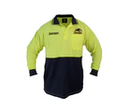 Penrith Panthers NRL LONG Sleeve HI VIS Polo Work Shirt: Yellow/Navy - 6X Large