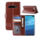 For Samsung Galaxy S10 Plus Case, Brown Horse Texture Stand Flip Wallet Cover