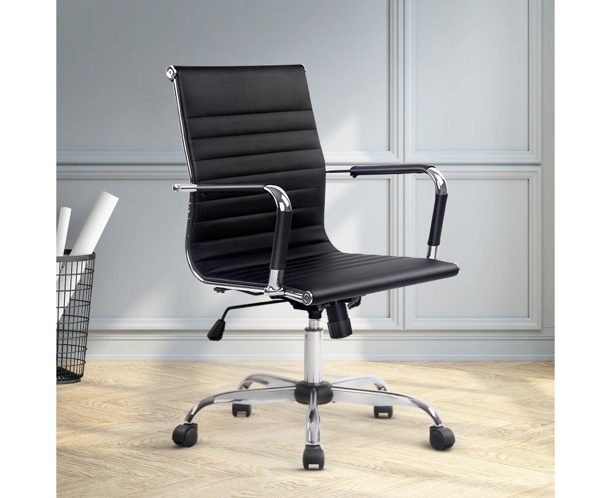 Artiss Office Chair PU Leather Mid Back Black