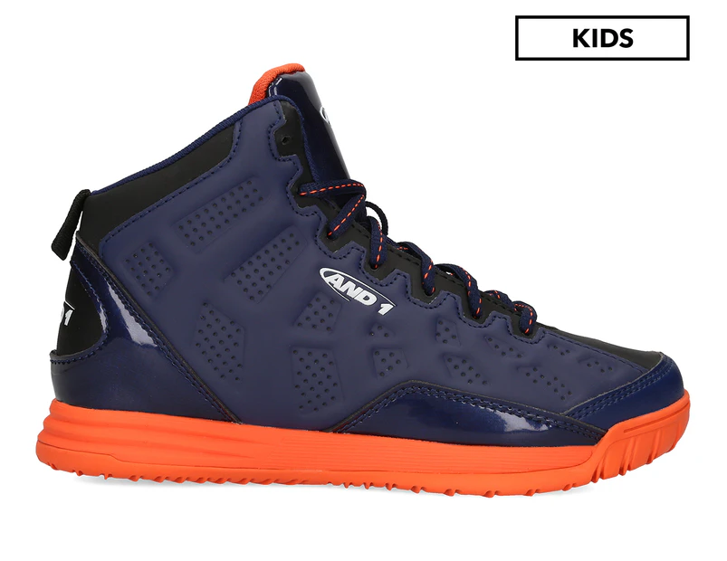 AND1 Boys' Show Out Mid Basketball Shoe - Navy/Black/Orange