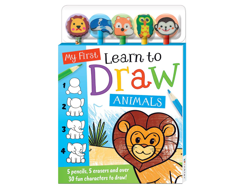 My First: Learn to Draw Animals Book and 5-Pencil Set