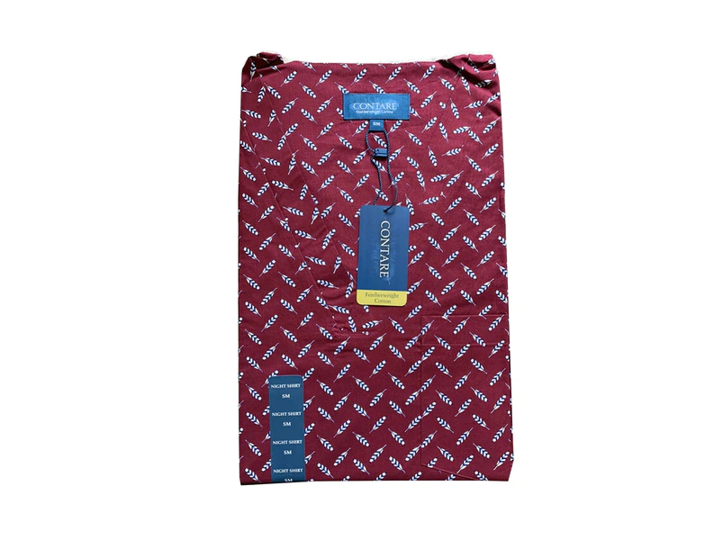 Contare V-neck Night Shirt Cotton Pyjamas Sleepwear - Red with Feather