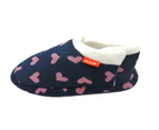 Archline Orthotic Slippers Closed Arch Scuffs Moccasins - Navy with Hearts