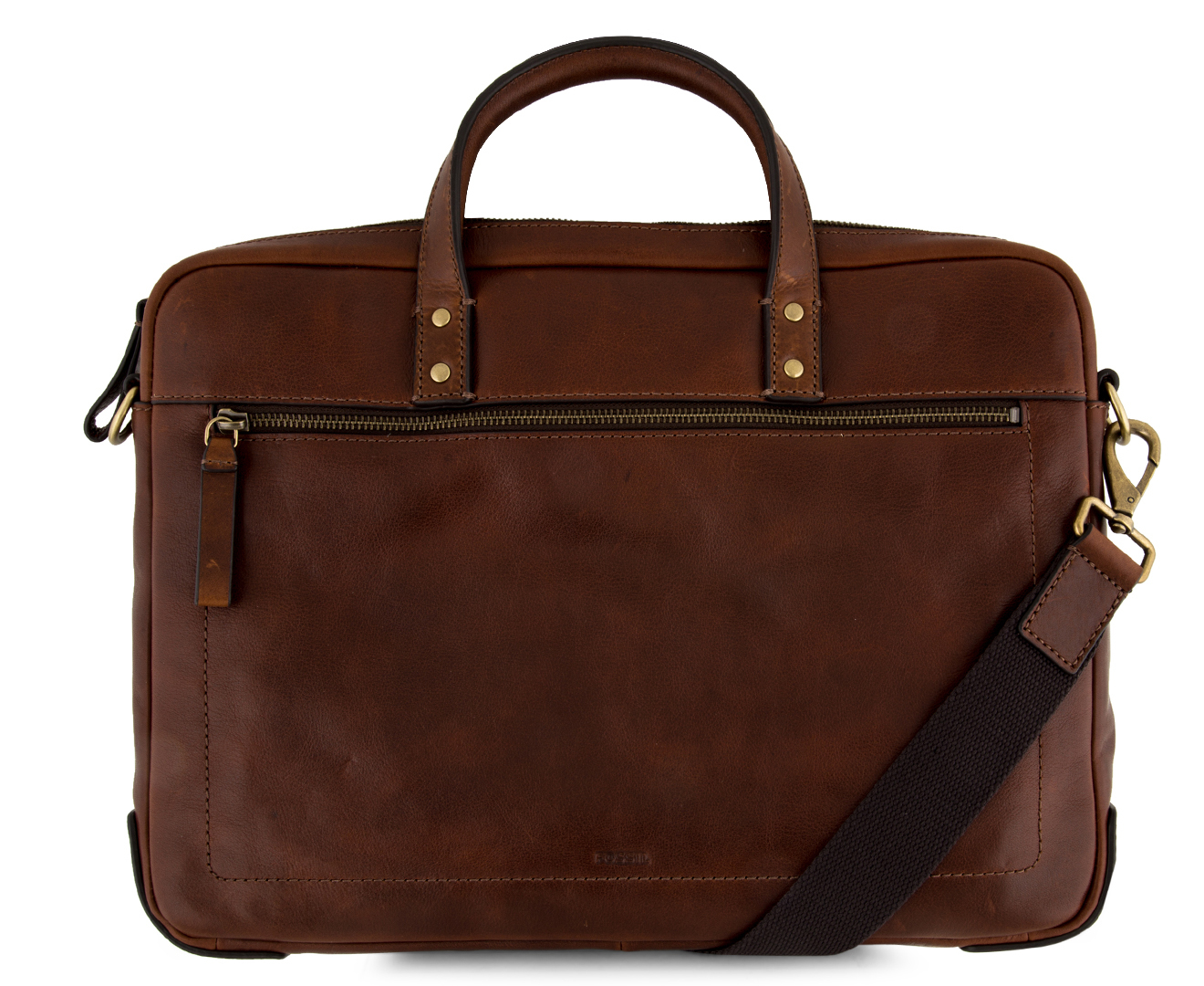 Fossil Haskell Single Zip Leather Briefcase Cognac M.catch .au