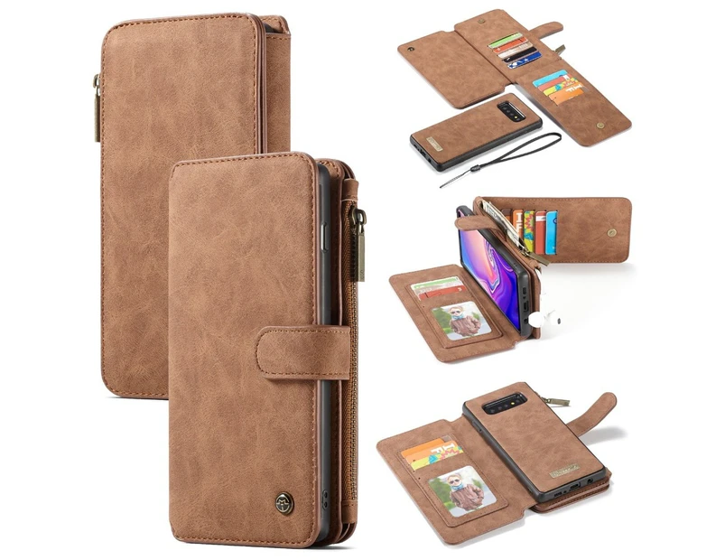 Brown Genuine CaseMe Leather Purse Wallet Case Cover For Samsung Galaxy S10