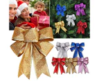2x Christmas Glitter Bows Bowknot Door Window Wreath Tree Topper Xmas Decoration - Red