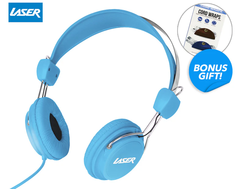 Laser Kids' Stereo Headphones + Bonus Cable Organiser Wrap 2-Pack
