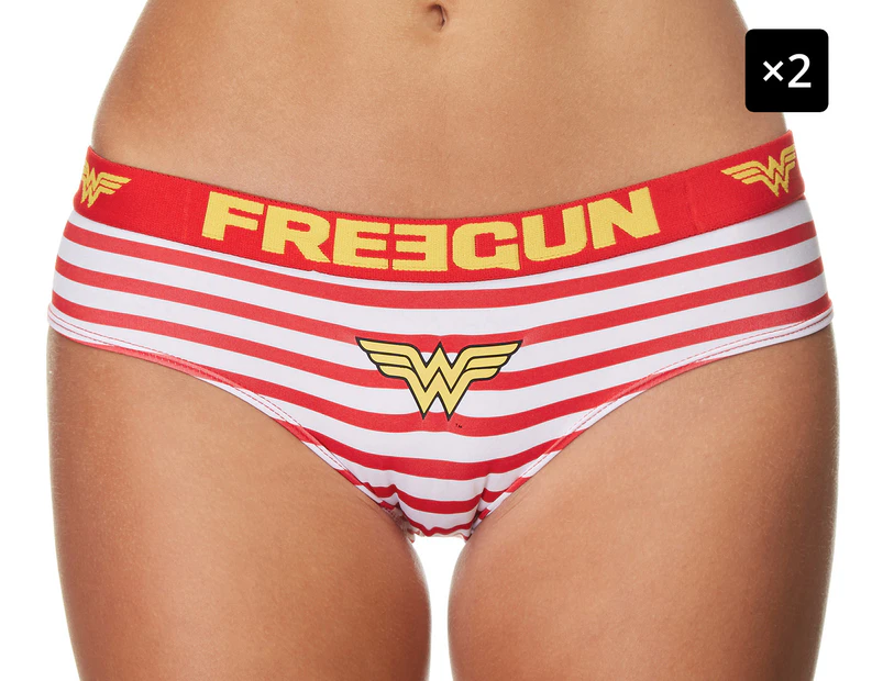 2 x Freegun DC Wonder Woman Microfiber Knicker - Red Stripe